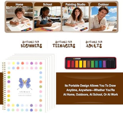 Watercolor Workbook for Adults, Beginner Friendly Watercolor Painting Kit Animals Water Coloring Book, Nature-Themed Practice Art Gift Water Color Paint Book with Palette and Brush - Image 6