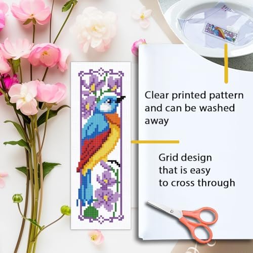 ORIGACH 6 Set Bird and Flower Cross Stitch Bookmark Kit for Beginner - Image 3