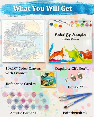 TOCARE Framed Paint by Numbers Kit for Adults Beginner & Kids Ages 8-12,Palm Tree Bus Paint by Number Framed,Simple Oil Paint by Number Kits on Canvas Framed Bus(10x10 Inch, Without Easel) - Image 6