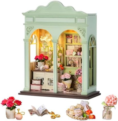 DIY Miniature Dollhouse with LED Lights, Wooden Dollhouse Book Nook Kit for Desktop, Bookshelf Decor, Gifts for Friends, Family (Flower Language Season) by TOPBSFARNY