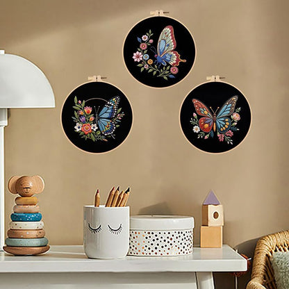 Konrisa Flower Butterfly Embroidery Kits for Adults, Stamped Embroidery Starter Kit with Hoop,DIY Sewing Needlepoint Cross Stitch Kit, Set of 3 - Image 7
