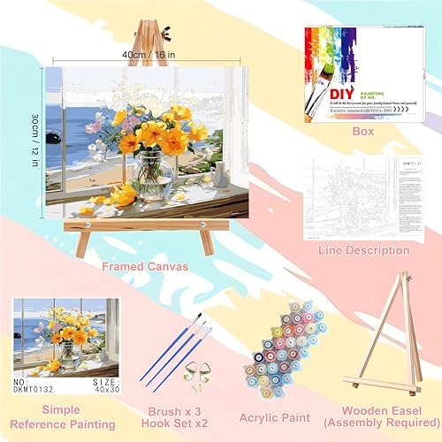 Vase Flower Paint by Numbers for Adults with Framed Canvas - Wooden Easel - Image 2