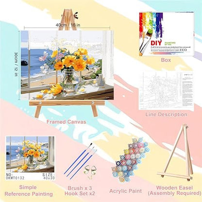 Vase Flower Paint by Numbers for Adults with Framed Canvas - Wooden Easel - Image 2