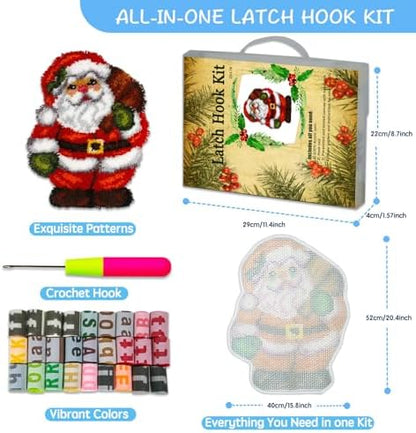 Latch Hook Rug Kits, 3D Printed Canvas Christmas Santa Decor Crochet Tapis Needle for Carpet for Crafts 20.4" X 15.0",Santa Claus - Image 6
