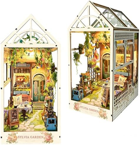 Book Nook Kits for Adults, 3D Wooden Dollhouse Kit with LED Lights, DIY Miniature House kit for Bookshelf Decor, and Crafts (Sylvia Garden) by Unknown