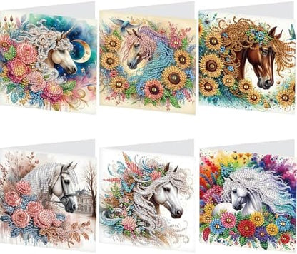 jinglinhh 6pcs Flower Horse Rose Sunflower Diamond Art Painting Greeting Cards with Envelopes, DIY Card Making Kits for Adults, Diamond Art Postcards Holiday Cards Craft Gifts by Unknown