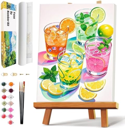 Qaisxoty Paint by Numbers Kit for Adults Beginner, Rolled Canvas Drinks Adult Paint by Number with Box, Brushes, Acrylic Paints, Painting by Numbers Gift, Home Decor - 12”x16” by QaisxotyPaintbyNumberKits