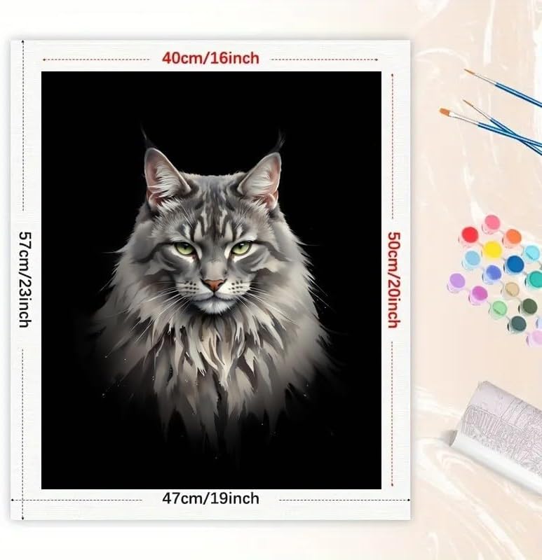 Handsome Cat Paint by Numbers Kit for Adults - DIY Long-Haired Gray Cat with Green Eyes Painting on Canvas 16x20 Inches, Acrylic Paint Set, Suitable for Beginners,Art for Decoration or Gifts - Image 2