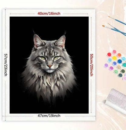 Handsome Cat Paint by Numbers Kit for Adults - DIY Long-Haired Gray Cat with Green Eyes Painting on Canvas 16x20 Inches, Acrylic Paint Set, Suitable for Beginners,Art for Decoration or Gifts - Image 2
