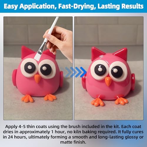 CALPALMY 2 x 100ml Clay Glaze Kit - Varnish Sealant for Pottery, Crafts, Polymer Clay, Acrylic Paint - Waterproof, Scratch-Resistant Clear Gloss for Air Dry Clay (Gloss+Matte) - Image 4