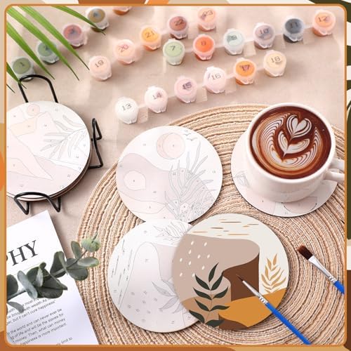 Reallnaive 8 Pcs Boho Paint by Numbers Kit for Adults Wooden Coasters - Image 2