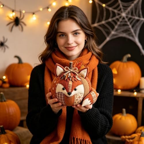 DIY Animal Pumpkin Sewing Kit - Autumn Fabric Animal Pumpkin Craft Set for Adults Beginners - Thanksgiving Handmade Fall Patchwork Craft Kit for Holiday Decor - Image 5