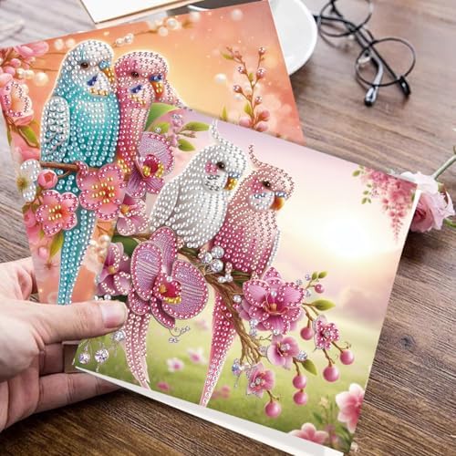 JISHSHAY 8 PCS Diamond Art Greeting Cards Bird Diamond Painting Birthday Cards Animal Gem Art Bird Gem Painting Mosaic Kits for Adults for Thanksgiving Anniversary Valentine Graduation All-Occasion - Image 7