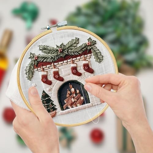 RUIQLXHANG Christmas Embroidery Kit, Christmas Gnomes Embroidery Kits for Beginners with Pattern, Cotton Threads, Needles, Instruction, 20cm Hoop, Gift for Mom, Grandma (Holly Bauble) - Image 4