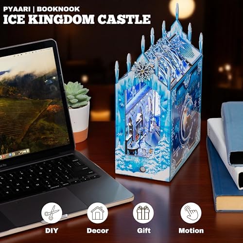 Ice Kingdom Castle Book Nook Kit, Snow World 157-Piece DIY Miniature House, 3D Wooden Puzzle BookNook Kit for Adults, Tiny Home Model Building Kit for Book Lovers & Beginners, Bookshelf Decor - Image 2