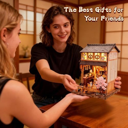 DIY Book Nook Kit for Adults, Japanese Sakura Dollhouse Kit, Miniature House Kit with LED Light, Mini Building Kit, 3D Wooden Puzzles Bookshelf Craft Diorama for Adults Teen Gifts (Japanese Izakaya) - Image 6