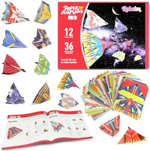 Paper Airplane Kits, Origami Kit for Kids 5-8 8-12, 12 Classic Origami Designs, 36 Sheets of Colorful Origami Paper, Crafts for Kids Activities, Airplane Gifts for Kids Ages 5-12 Boys and Girls by Unknown