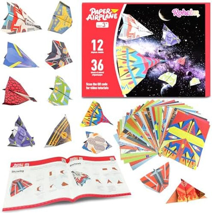 Paper Airplane Kits, Origami Kit for Kids 5-8 8-12, 12 Classic Origami Designs, 36 Sheets of Colorful Origami Paper, Crafts for Kids Activities, Airplane Gifts for Kids Ages 5-12 Boys and Girls by Unknown