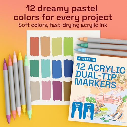 ARTISTRO 12 Pastel Dual-Tip Acrylic Paint Marker Pens for Drawing - Image 2