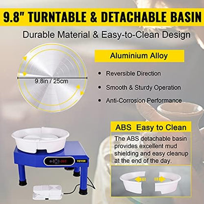VEVOR Pottery Wheel, Pottery Forming Machine 9.8" LCD Touch Screen, 350W Ceramic Pottery Electric DIY Clay Sculpting Tools, Foot Pedal & Detachable ABS Basin for Adults and Beginners Art Craft - Image 5
