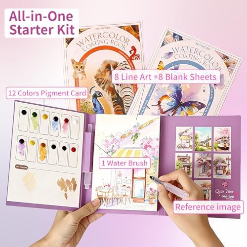 Watercolor Painting Book for Adults - All-in-One Travel Art Set for Beginners, Art Kit with 3-Fold Pad, Creative Stress Relief Watercolor Workbook Bird - Image 2