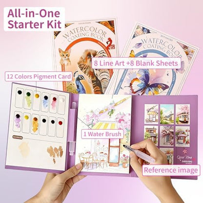 Watercolor Painting Book for Adults - All-in-One Travel Art Set for Beginners, Art Kit with 3-Fold Pad, Creative Stress Relief Watercolor Workbook Butterfly - Image 2