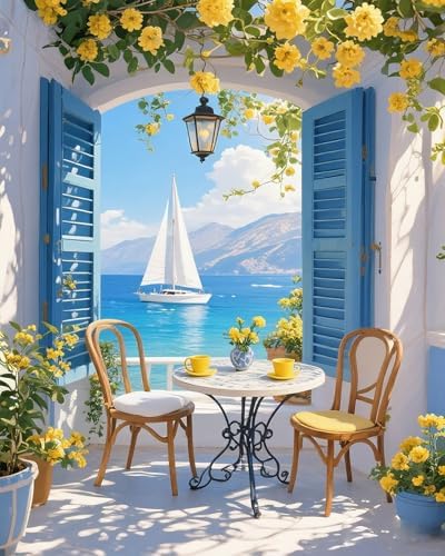 Scenery Paint by Numbers Kit for Adults,Seaside Landscapes Acrylic Paint by Number Kits on Canvas for Adult Beginner,DIY Window View Oil Painting by Numbers Kit Crafts for Home Decor Gift 16X20 Inch. by MBNTJHT