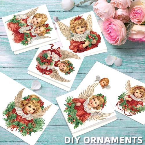 jinglinhh 6pcs Christmas Angel Girl Diamond Art Painting Greeting Cards with Envelopes, DIY Card Making Kits for Adults, Diamond Art Postcards Christmas Cards Craft Gifts - Image 6