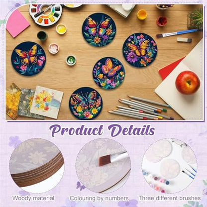 Reallnaive 8 Pcs Butterfly Flower Paint by Numbers Kit Coaster for Adults - Image 3