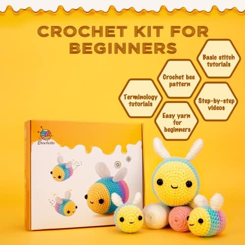 Crochetta Crochet Kit for Beginners, Beginner Crochet Starter Kit w Step-by-Step Video Tutorials, Learn to Crochet Kits for Adults Women Men, DIY Knitting Supplies (Yellow bee) - Image 3