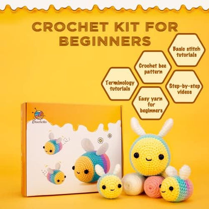 Crochetta Crochet Kit for Beginners, Beginner Crochet Starter Kit w Step-by-Step Video Tutorials, Learn to Crochet Kits for Adults Women Men, DIY Knitting Supplies (Yellow bee) - Image 3