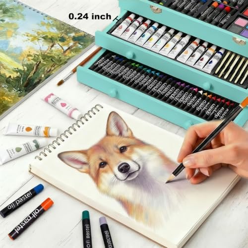 175-Pack Deluxe Wooden Art Set Drawing Painting Kit with 2 Drawing Pads, Acrylic Paints, Colored Pencils, Crayons, Paint Brush, Art Kit in Wooden Case, Gift for Artist, Adults, Teens and Kids - Image 3