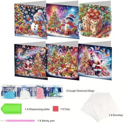 jinglinhh 6pcs Christmas Series Snowman Santa Gifts Diamond Art Painting Greeting Cards with Envelopes, DIY Card Making Kits for Adults, Diamond Art Postcards Holiday Cards Craft Gifts - Image 3