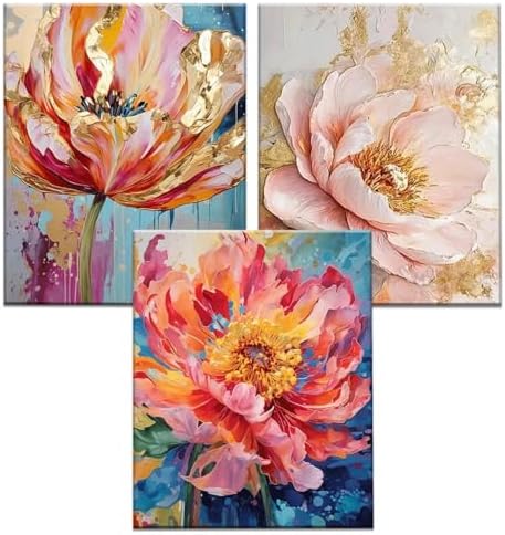 JATOK 3 Pack Paint by Numbers Kit for Adults, Blooming Flowers, 16 x 20 in by JATOK