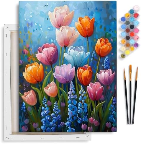 Yezavesu Flowers Framed Paint by Numbers Kit for Adults Beginner by Yezavesu