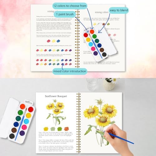 Retro Floral Watercolor Workbook, Vintage Rose Painting Set with Palette - Image 4