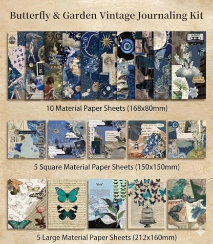 Vintage Scrapbook Journal Gift Set – Butterfly Garden Aesthetic Junk Journal Kit, 125 PCS Ephemera Pack with A6 Notebook, Stickers, Papers, Washi, Envelopes & Cards for DIY Art, Collage, Craft & Journaling (Butterfly) - Image 3