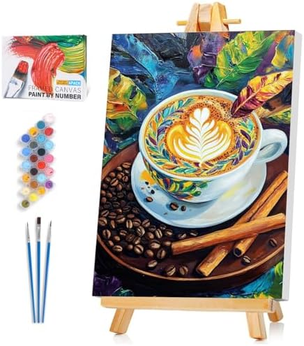 Framed Paint by Numbers Kit for Adults Beginner & Kids Ages 8-12, Coffee Theme Paint by Numbers with frame, without Easel, DIY Acrylic Number Painting for Adults for Home Decor Gift 8 x 12 Inch by Unknown