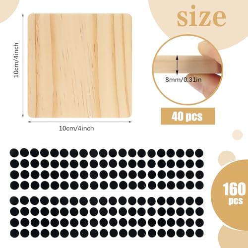 Meanplan Blank Wooden Coasters for Crafts with Non Slip Pads, Unfinished Wood Coasters for DIY Painting, Engraving, Burning, Table Protection(4 x 4 x 0.31 Inch,Square,Wood) (Pack of 4) - Image 2