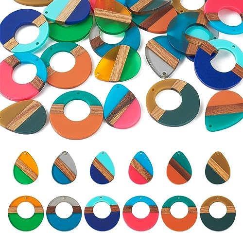 FASHEWELRY 24Pcs Mixed Color Resin Wood Earring Charms Round Wooden Earring Blanks Water Drop Boho Charms Wooden Earring Pieces for DIY Bohemian Earrings Jewelry Making by FASHEWELRY