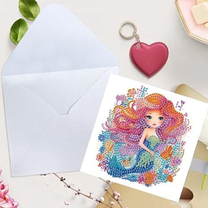 TDFERAN Diamond Painting Blank Cards Blank Cards Mermaid Greetings Card Set of 6 Birthday Greeting Card Greeting Cards with Envelopes Little Mermaid Diamond Painting Party Invitation Card - Image 7
