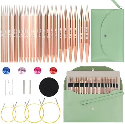 Aeelike 13 Pairs Interchangeable Knitting Circular Needles 3-10.0mm, Green by Aeelikescrochetworld