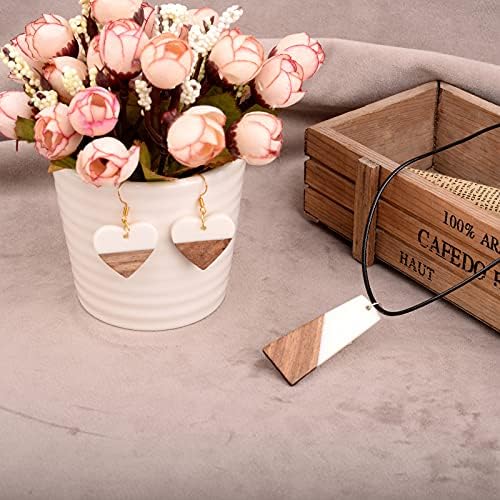 FASHEWELRY 12Pcs Resin Wooden Pendants 6 Styles Rectangle Rhombus Flat Round Geometry Vintage Resin Wood Statement for Jewelry Making (White) - Image 3