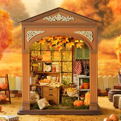 DIY Miniature Dollhouse with LED Lights, Wooden Dollhouse Book Nook Kit for Desktop, Bookshelf Decor, Gifts for Friends, Family (Harvest Season) - Image 5