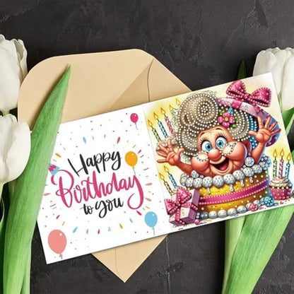 jinglinhh 6pcs Old Grandma Birthday Surprise Diamond Art Painting Greeting Cards with Envelopes, DIY Card Making Kits for Adults, Diamond Art Postcards Christmas Cards Craft Gifts - Image 6