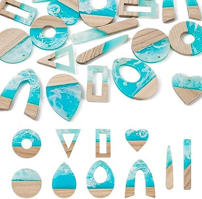 FASHEWELRY 20Pcs Ocean Resin Wood Earring Charms Transparent Wooden Earring Blanks Blue Geometry Boho Charms Summer Wooden Earring Pieces for DIY Jewelry Making by FASHEWELRY