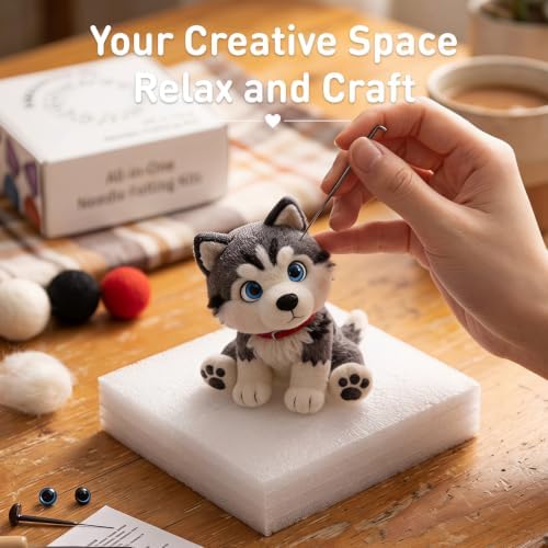 FACE N FACE DIY Needle Felting Kit Cute Siberian Husky Puppy – Needle Felting Starter Kit with Fiber Roving, Needles, Felting Pad & Instructions | Felted Dog Kit for Beginners Adults | DIY Craft Gift - Image 7