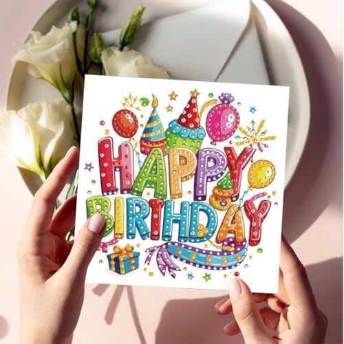 jinglinhh 6pcs Happy Birthday Diamond Art Painting Greeting Cards with Envelopes, DIY Card Making Kits for Adults, Diamond Art Postcards Christmas Cards Craft Gifts - Image 7