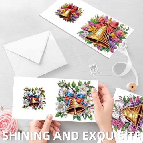 jinglinhh 6pcs Christmas Bell Lavender Tulip Flower Diamond Art Painting Greeting Cards with Envelopes, DIY Card Making Kits for Adults, Diamond Art Postcards Christmas Cards Craft Gifts - Image 7