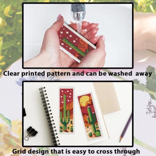ACRNIGHEET 6PCS Cross Stitch Bookmark Kit for Beginner Stamped Cross Stitch Kits for Adults Cactus DIY Tassel Embroidery Bookmark Kits Needlepoint Kit with Instructions Craft Gift 8.5''x3'' 11CT - Image 3